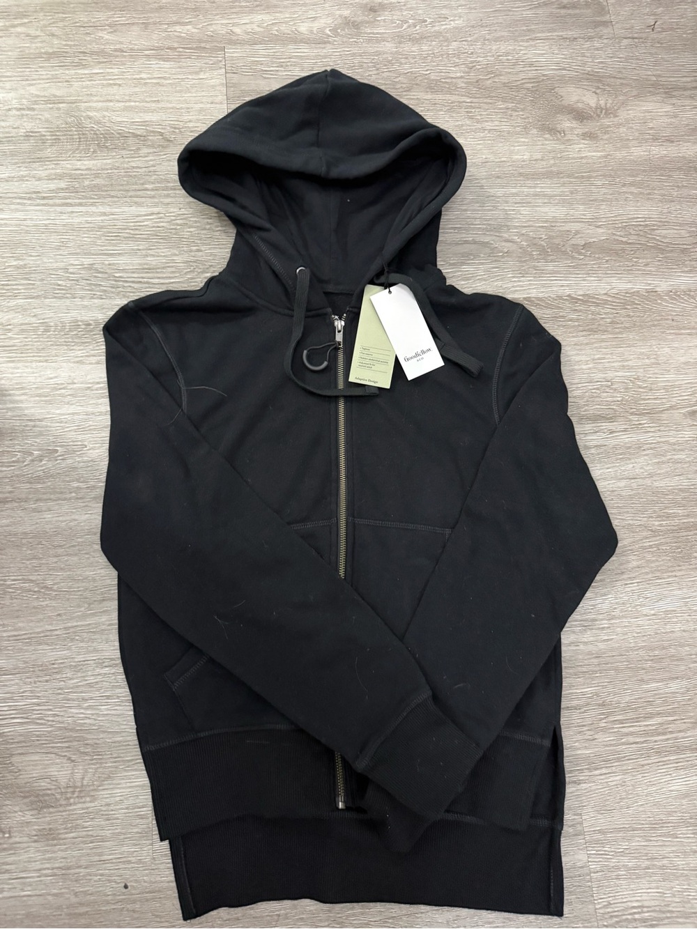 Black Zip-Up Hoodie with Hood and Drawstrings